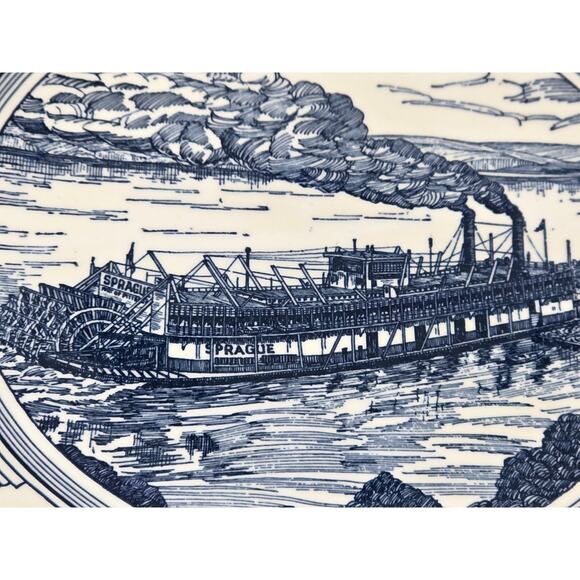 VTG STEAMER SPRAGUE Sternwheel Tow Boat Collector Plate 10" Kettlesprings Kilns - Picture 5 of 8